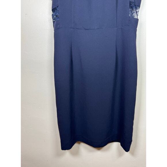 The Kooples Navy Blue Lace Panel Cut Out Crepe Sheath Mini Dress Formal Party S - Picture 3 of 14